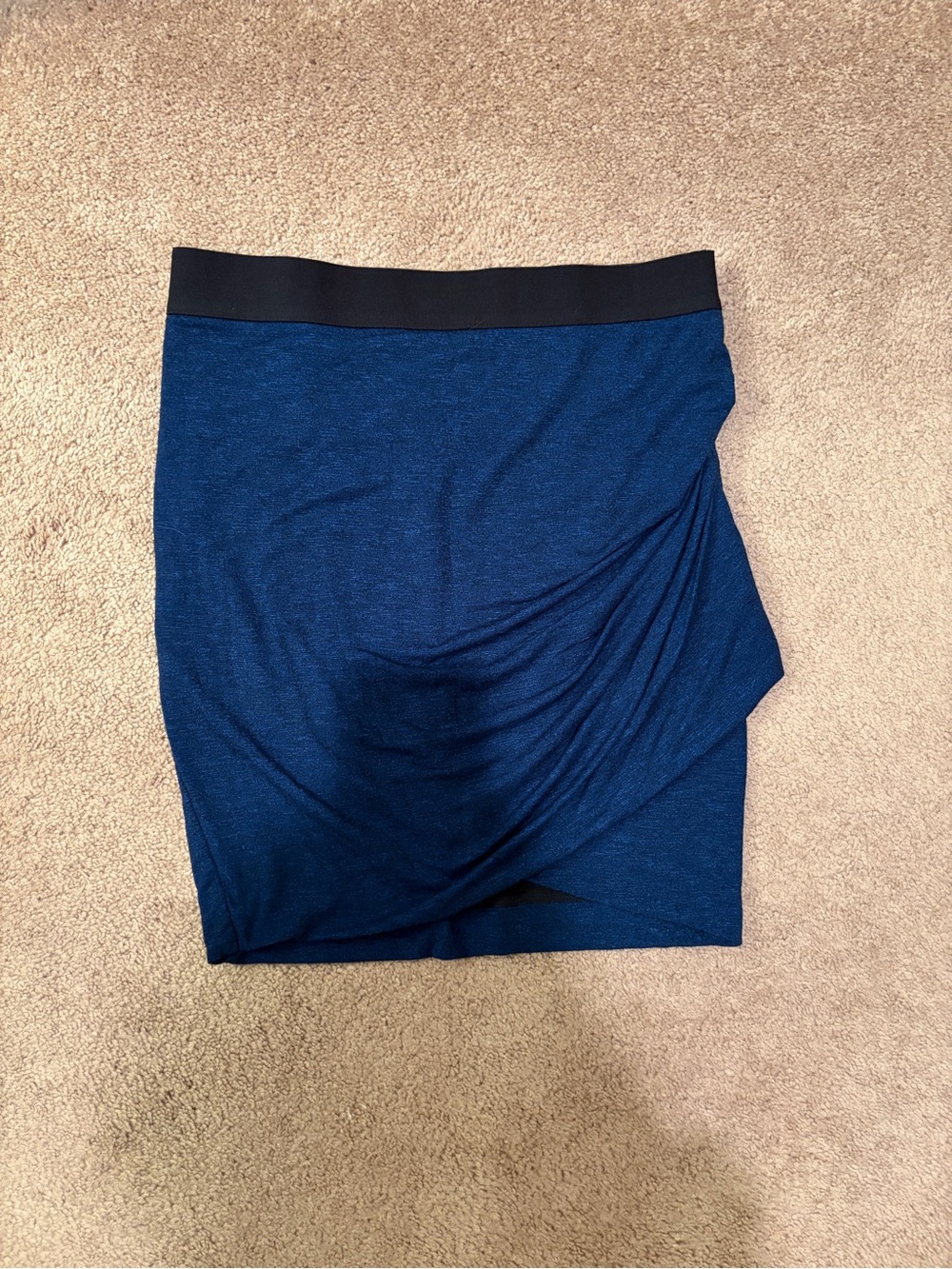Express Blue Knit Ruched Pencil Skirt with Black Waistband